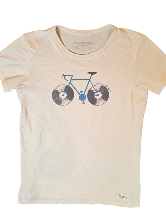Life Is Good Tops - Life is Good Womans' Shirt Small Cream Bike Graphic Tee Travel Comfort Classic